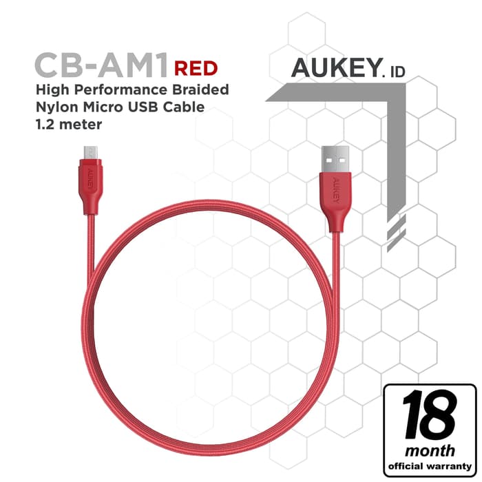 Cáp Sạc Micro USB 1,2 Mét Aukey CB-AM1 Bọc Nylon Cao Cấp (Đỏ)