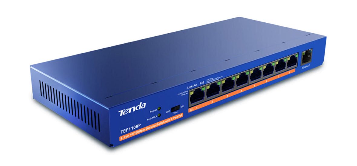 Thiết bị mạng/ Switch PoE Tenda TEF1109P (Xanh)