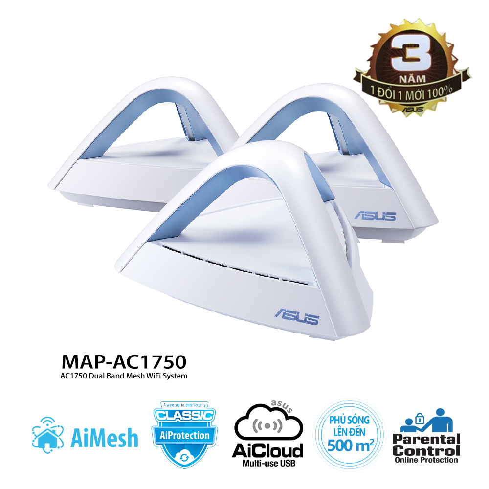 Thiết bị mạng không dây Asus Lyra Trio MAP-AC1750 (3PK)