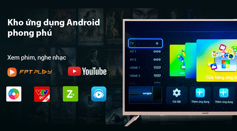 hệ điều hành android tivi asanzo với kho ứng dụng giải trí phong phú, đa dạng