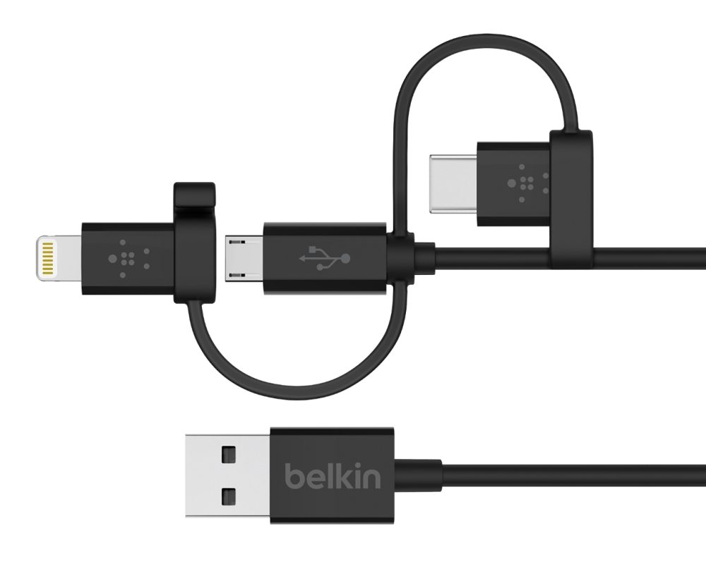 Cáp Sạc 3 Trong 1 Micro USB + Type C + Lightning Belkin F8J050bt04-BLK Chuẩn MFi (Đen)-1