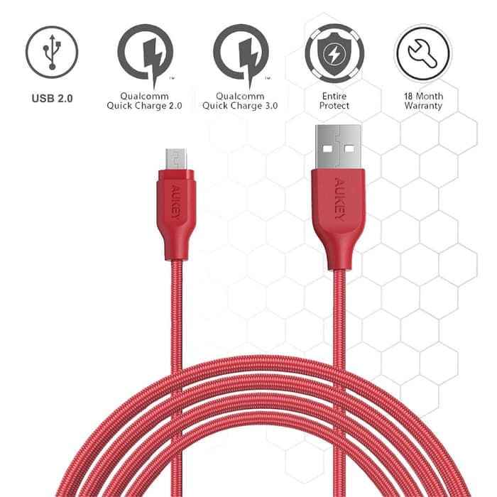 Cáp Sạc Micro USB Aukey CB-AM2 Red Siêu Bền 2M