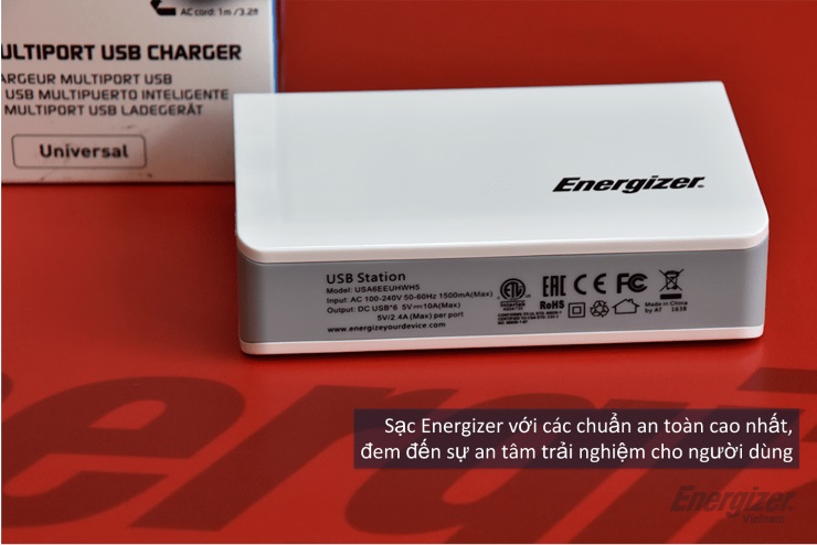 Cục sạc Energizer 6 Cổng 50W EU - USA6EEUHWH5 (USB Station HT)