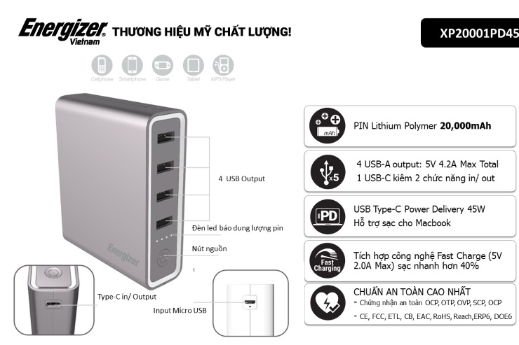 Pin sạc dự phòng Energizer XP20001PD ...