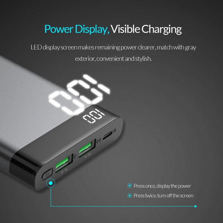 Pin Sạc dự phòng Orico Polymer 10,000mAh có màn hình LED (YC10)