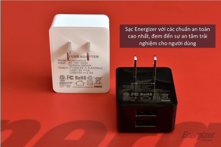 Bộ Sạc Energizer - ACA2CEUULI3 (3.4A 2x USB, Kèm Cáp Lightning, Trắng)