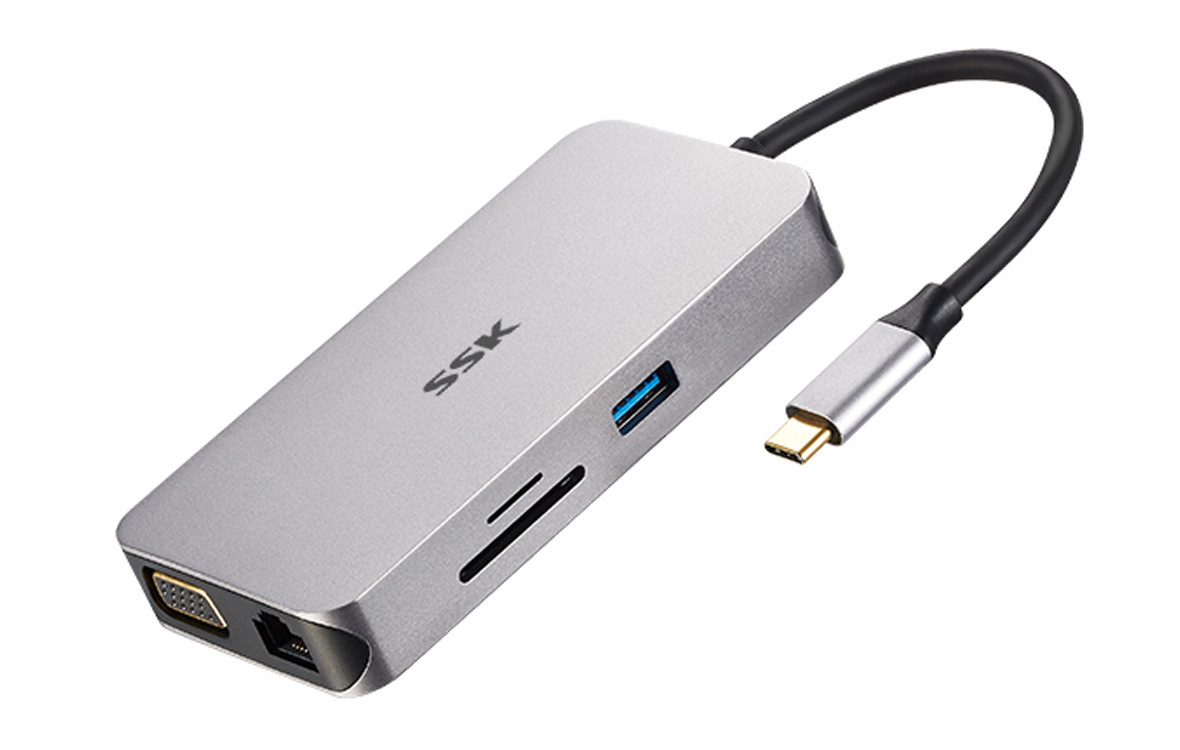 Bộ chia Hub TYPE-C - 3 USB 3.0 + HDMI + VGA + LAN + TF + SD SSK (SHU-C520)_1