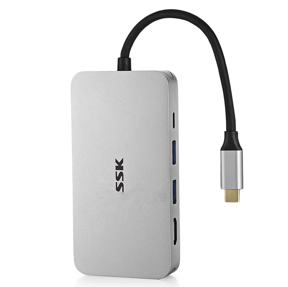 Bộ chia Hub TYPE-C - 3 USB 3.0 + HDMI + VGA + LAN + TF + SD SSK (SHU-C520)_2