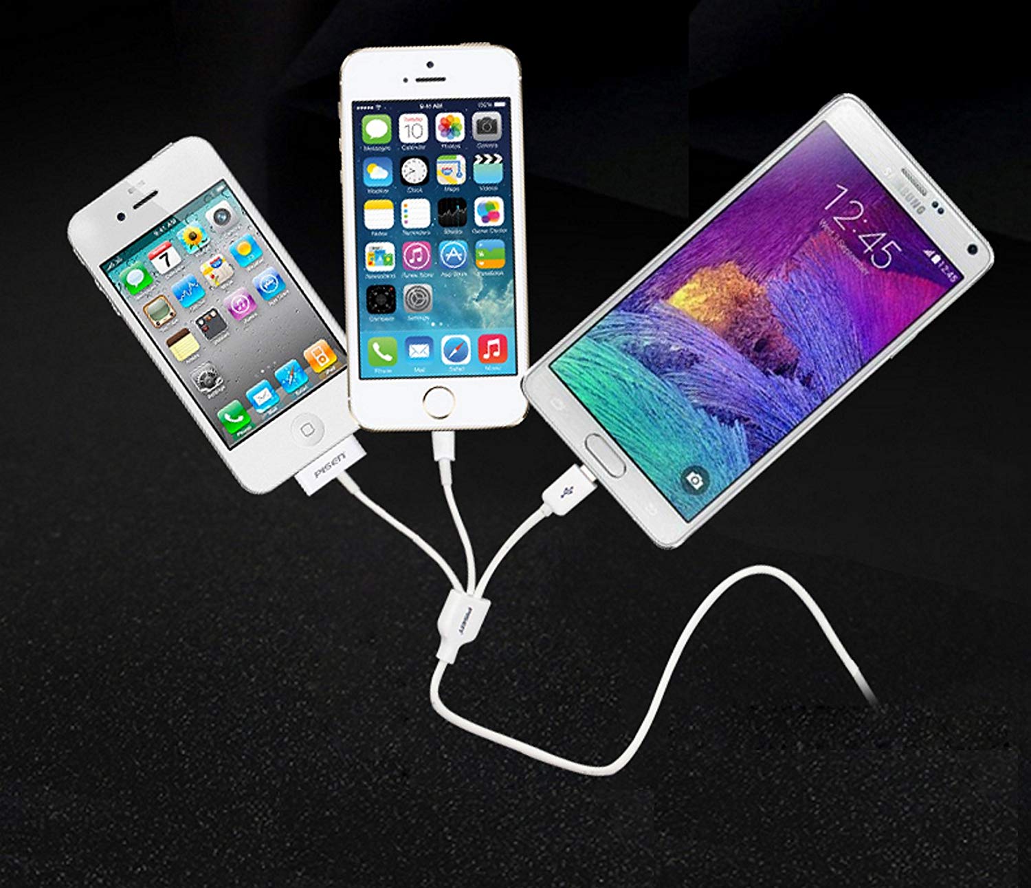 Cáp sạc Cổng 30 chân- Lightning-Micro USB cho iPhone4, iPhone5, Samsung Pisen 3 in 1_3