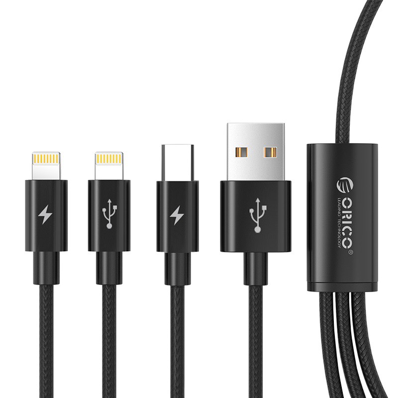 Cáp Sạc Lightning Type C Mcro USB cho iPhone, Samsung 3 in 1 Orico UTS-12 (Đen)_2