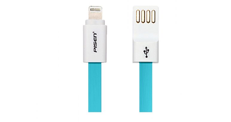 Cáp sạc Lightning cho iPhone Pisen Flat Apple 0,8m (Xanh da trời)_1