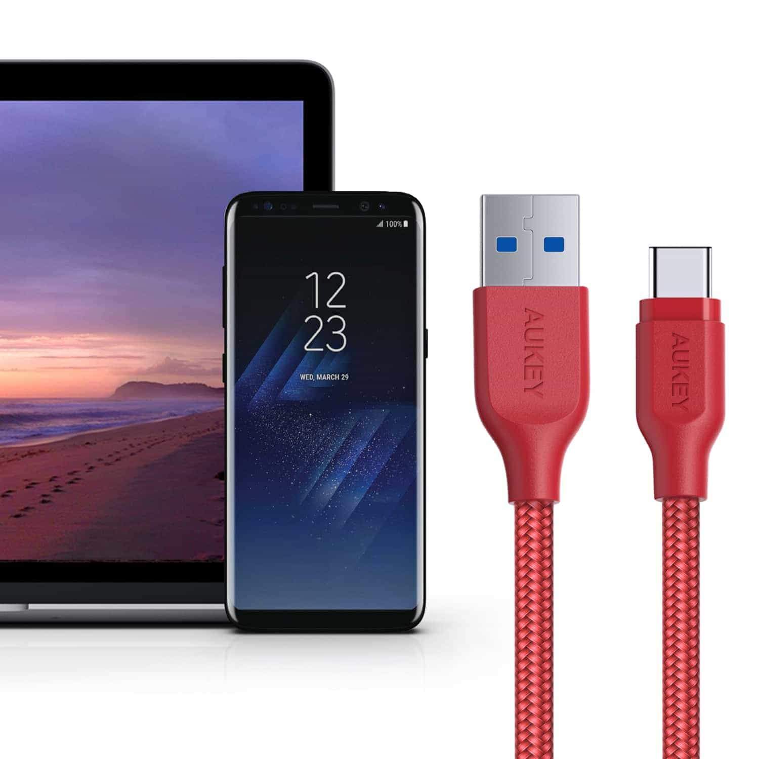 Cáp sạc USB Type C cho Samsung Aukey CB-AC1 1.2m(Đỏ)_3
