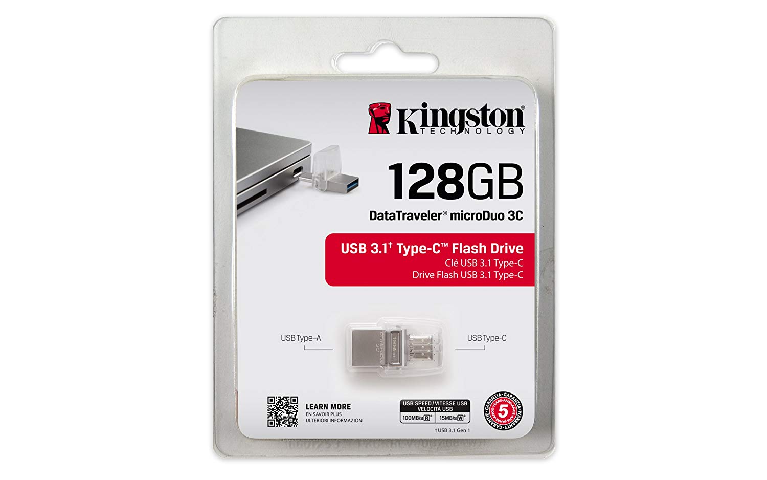 USB Kington 128GB MicroDuo USB 3.0 + USB Type-C - DTDUO3C-1
