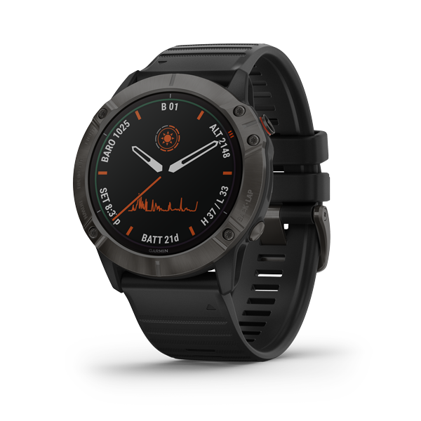 Đồng hồ thông minh Garmin Fēnix 6X - Titanium Carbon Gray DLC with Black Band,Pro Solar_010-02157-55 | Thiết kế tinh tế