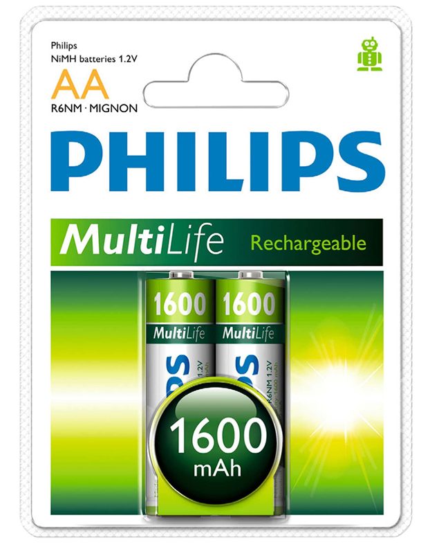 Pin Sạc Philips NiMH AA 1600mAh R6B2A160 (2 viên AA)