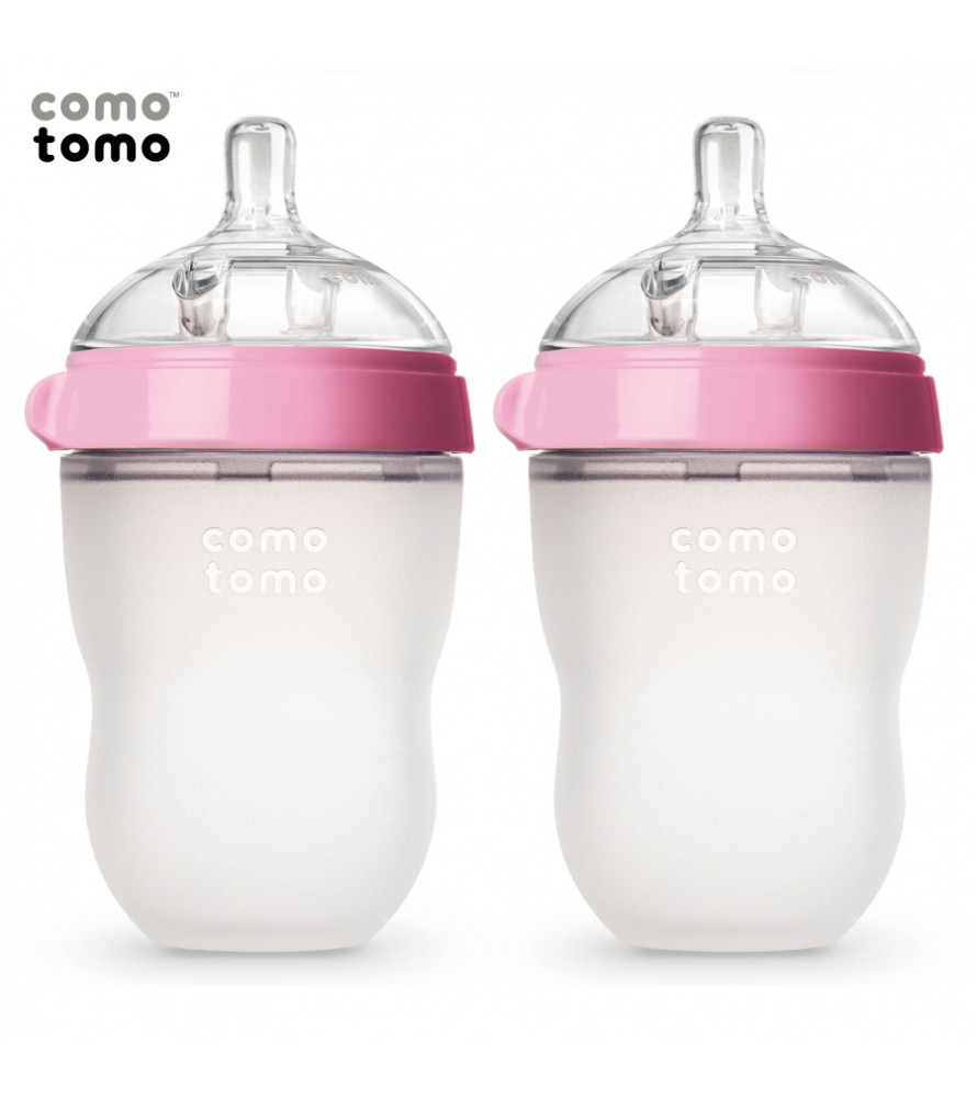 Bộ hai bình sữa silicone Comotomo 250ml (Hồng)