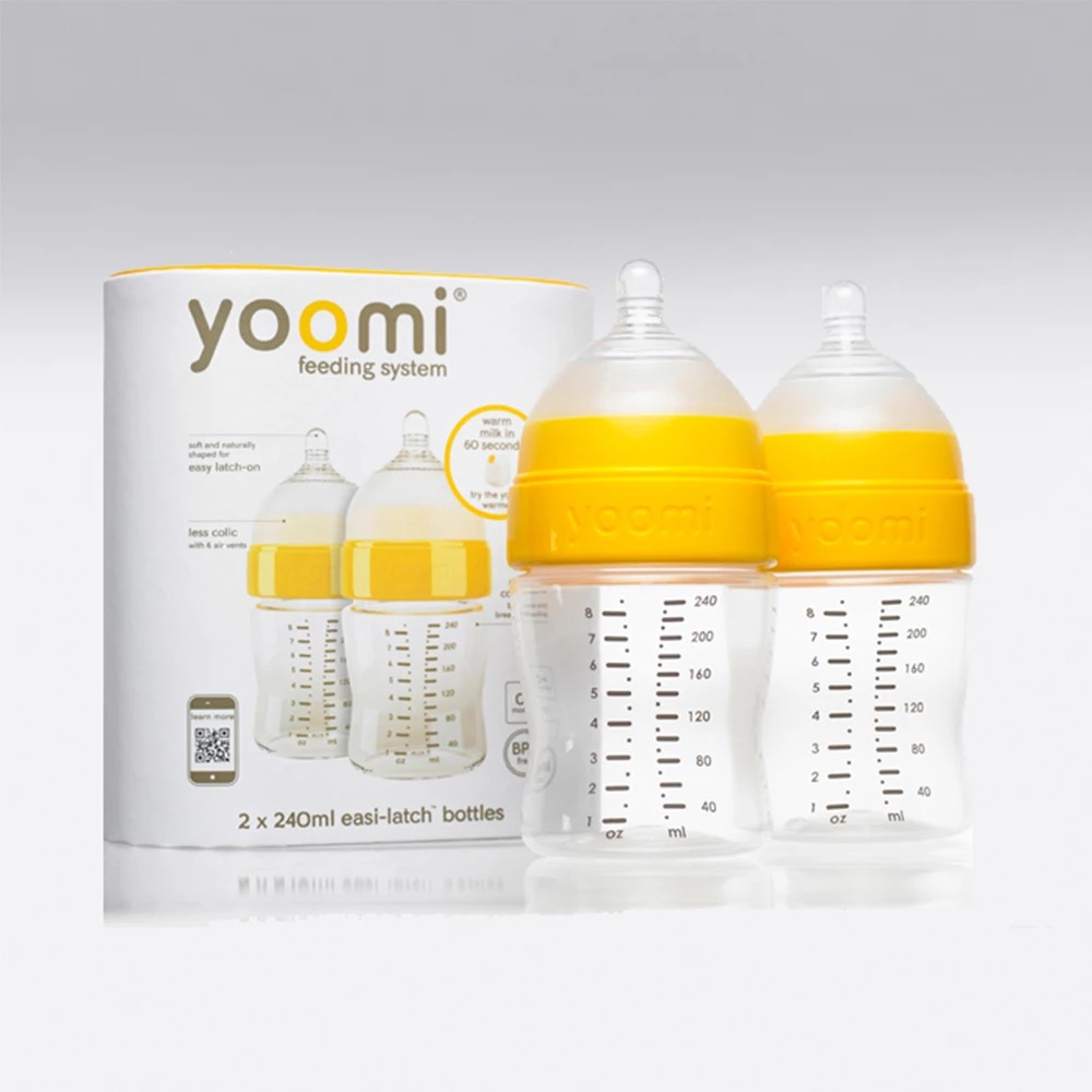 Bộ 2 Bình Sữa Cao Cấp PP Yoomi (240ml) - Cổ Vàng
