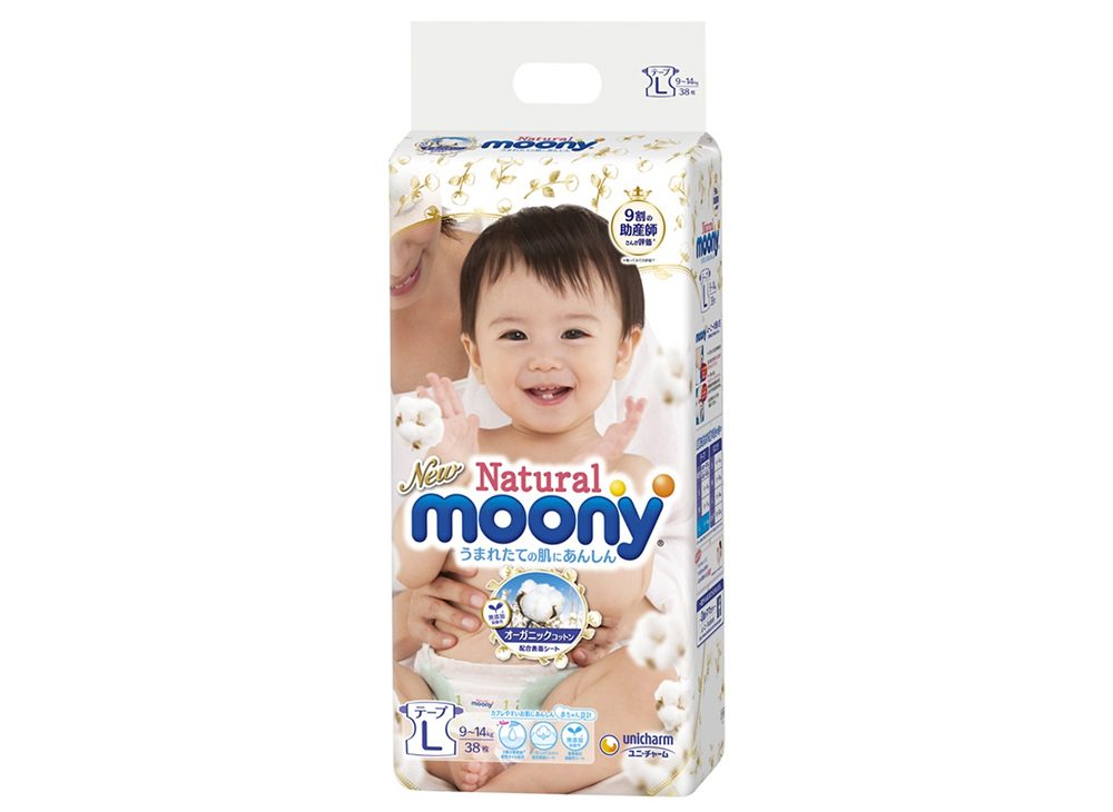 Tã dán Moony Natural Bông Organic L38 (38 Miếng)