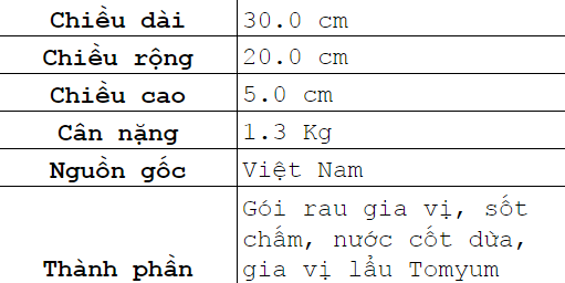 Thành phần Lẩu Tomyum thịt ba chỉ bò Mỹ 1300g