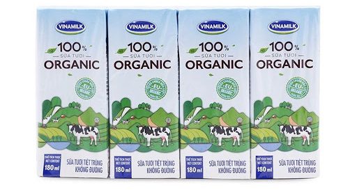 Sữa tươi tiệt trùng không đường 100% Organic Vinamilk hộp 180ml