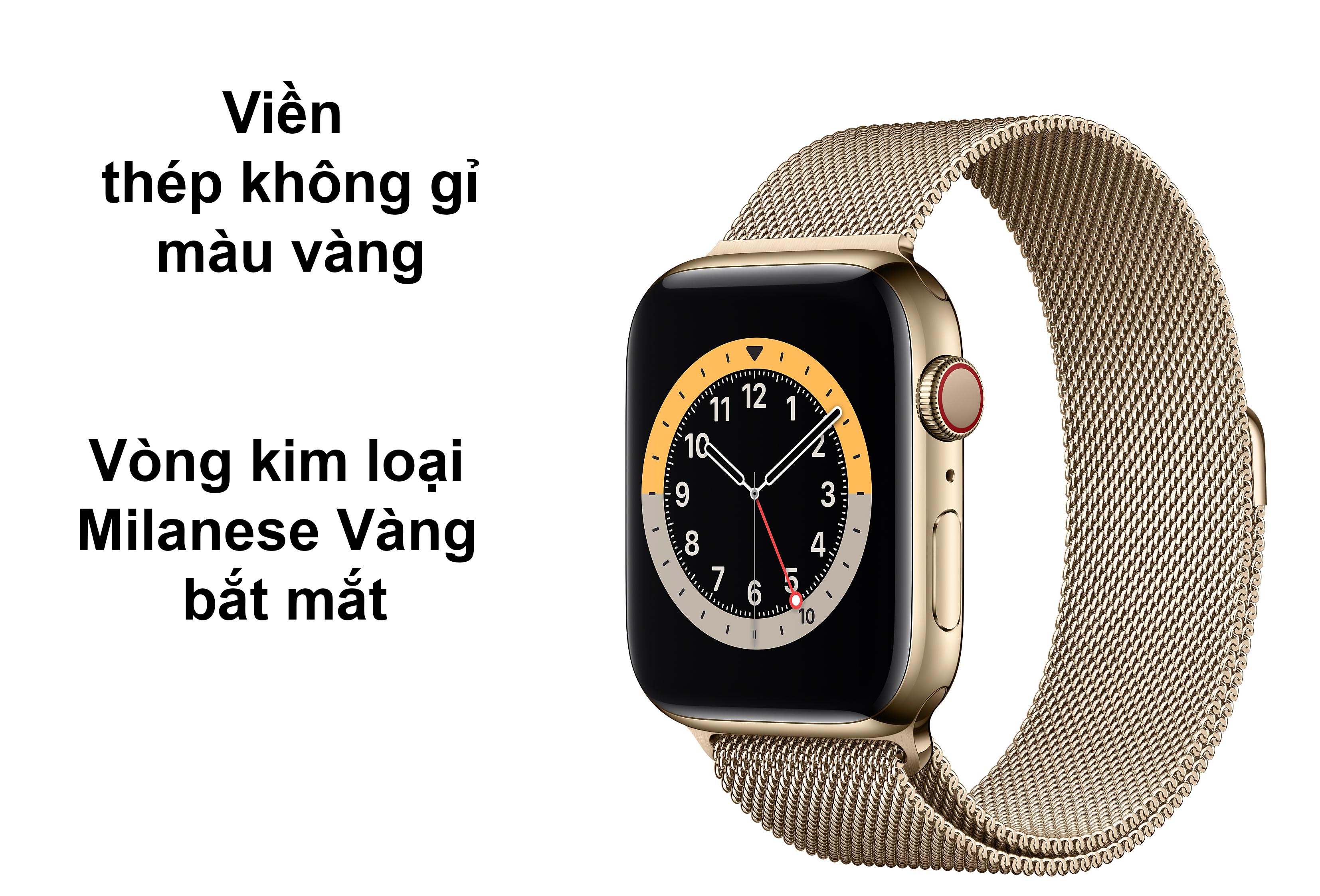 Apple Watch Series 6 GPS + 4G 40mm viền thép không gỉ màu Vàng vòng kim loại Milanese Vàng