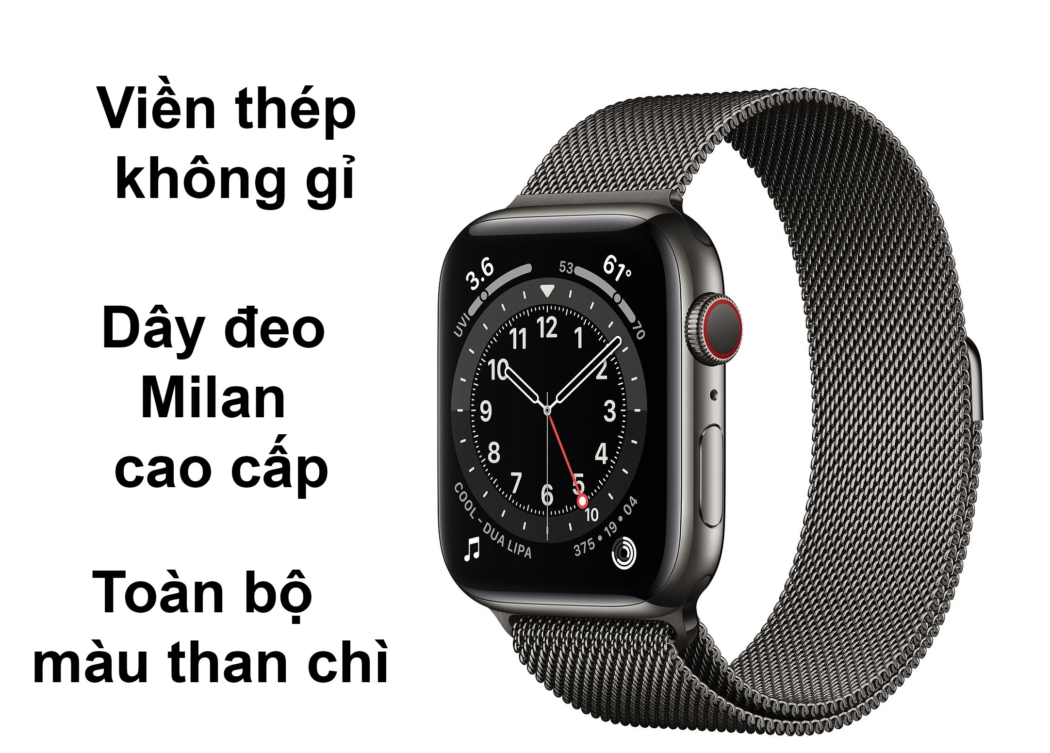 Apple Watch Series 6 GPS + 4G 40mm viền thép không gỉ màu Than Chì dây vòng Milan