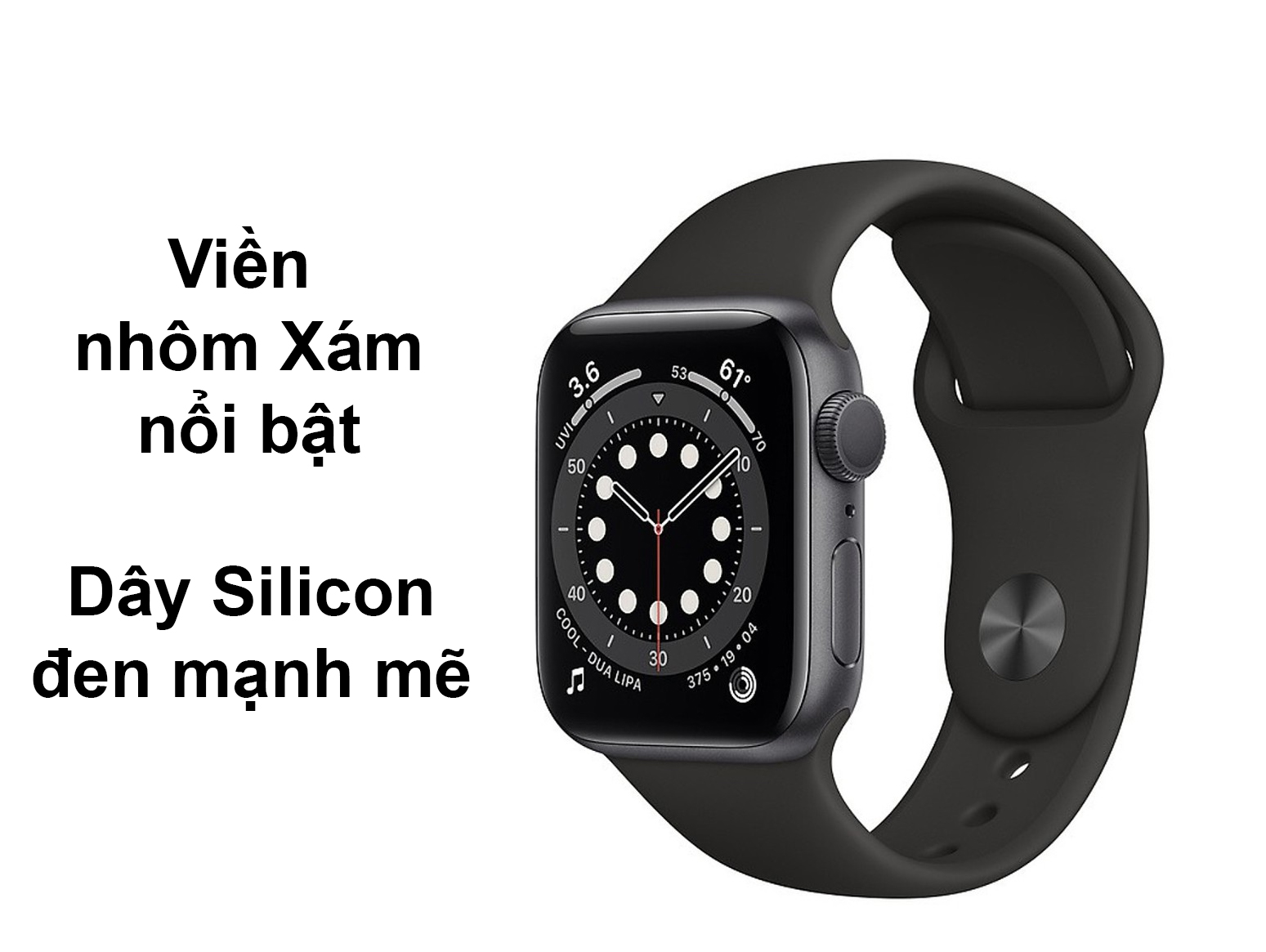 Apple Watch Series 6 GPS 44mm viền nhôm Xám dây Silicon Đen