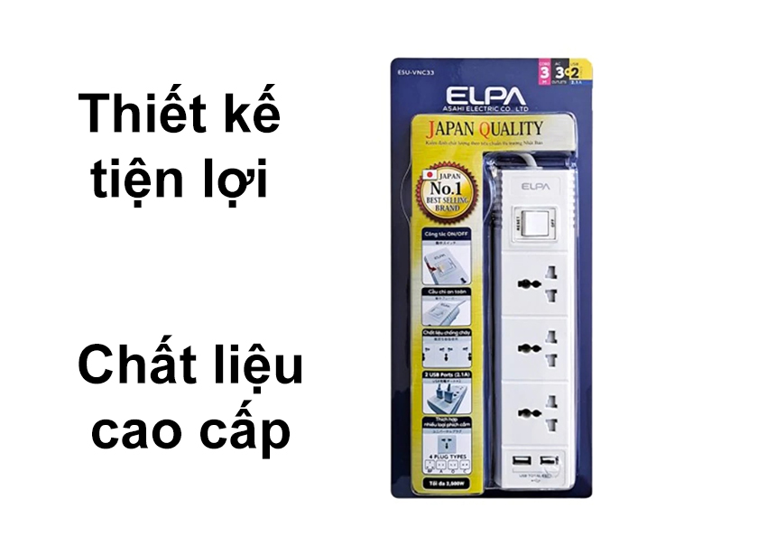 Ổ Cắm Điện ELPA ESL-VNC33 3m | Thiết kế tiện lợi, chất liệu cao cấp