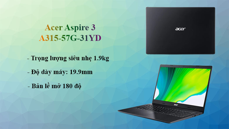 Laptop Acer Aspire 3 A315-57G-31YD | Thiết kế tối ưu về trong lượng 