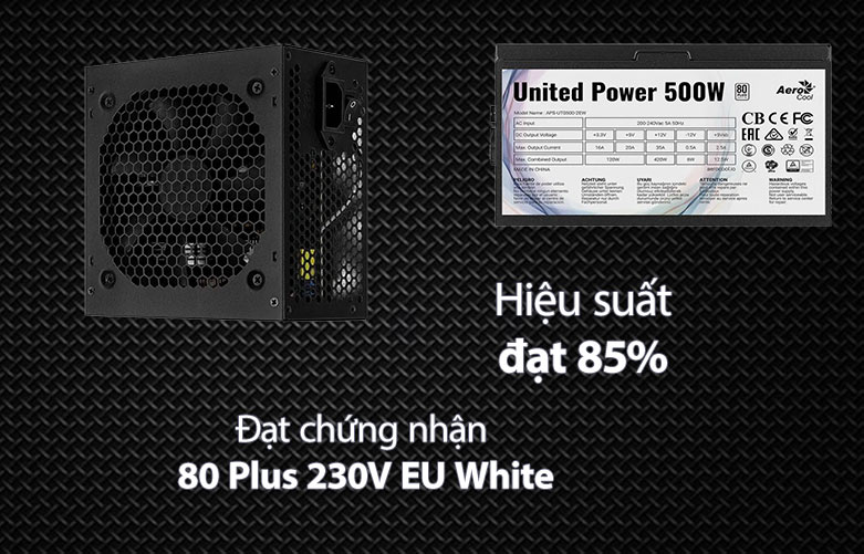 Nguồn/ Power Aerocool UNITED POWER 500W 80Plus Certified | đạt chuẩn 80 Plus EU