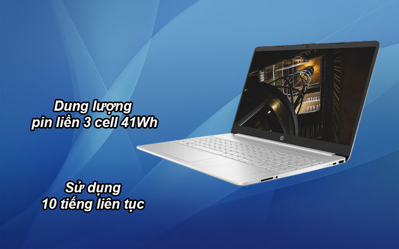 Laptop HP 15s-fq1107TU (193Q3PA) (i3-1005G1) | Dung lượng pin 3 cell 41 Wh, Sử dụng 10 tiếng liên tục