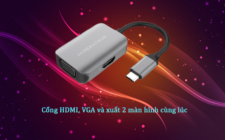  Hub Hyperdrive HDMI/VGA 4K 2 IN 1 HD-C2HV (Xám) | Cổng kết nối hiện đại 
