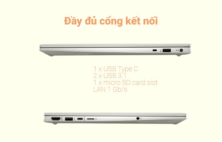 Laptop HP Pavilion 15-eg0007TX (2D9D5PA) (i7-1165G7) (Vàng) | Đầy đủ cổng kết nối 