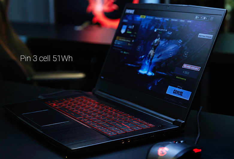 laptop MSI Thin GF63 10SC-014VN (i5-10200H) (Đen) | Pin 3 cell 51 Wh