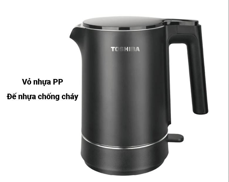 Ấm siêu tốc Toshiba KT-15DS1NV | Vỏ được làm chất liệu nhựa PP, đế được làm bằng nhựa chống cháy