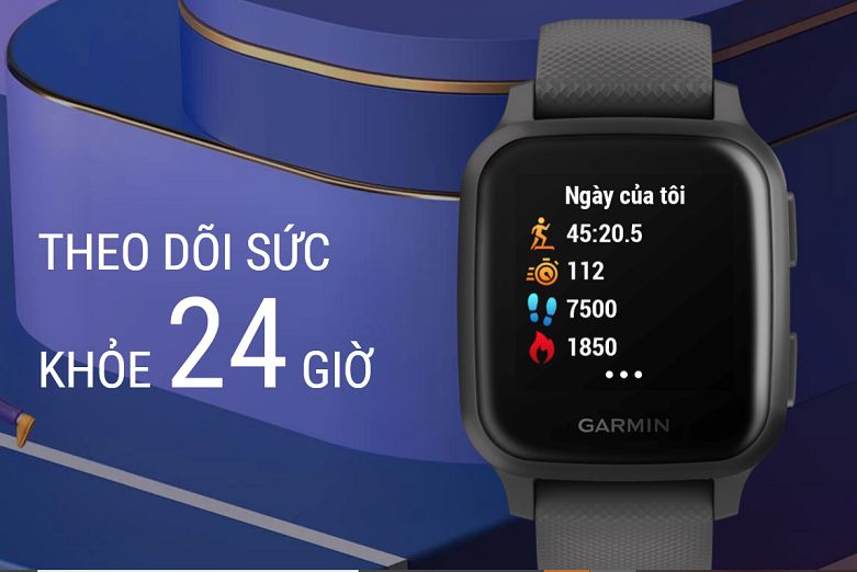 Đồng hồ thông minh Garmin Venu Sq, GPS, NFC, Music, Black/Slate, KOR/SEA_010-02426-80 | Theo dõi sức khỏe 24 giờ 