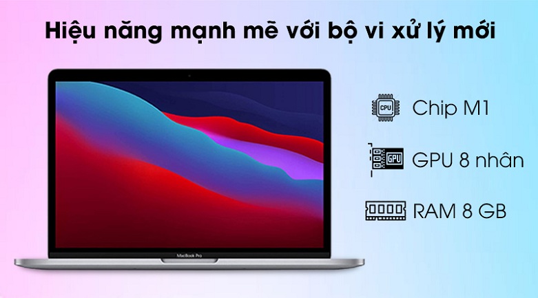 Laptop MacBook Pro 2020 13.3" MYD82SA/A (M1/8GB/SSD256GB) (Xám) | Hiệu năng mạnh mẽ