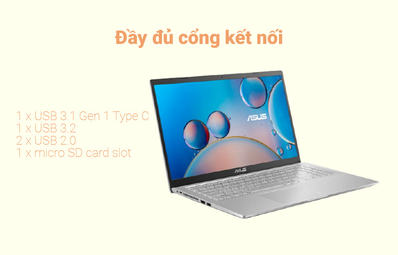 Laptop Asus D515UA-EJ082T (AMD Ryzen 7 5700U) (Xám) | Đầy đủ cổng kết nối