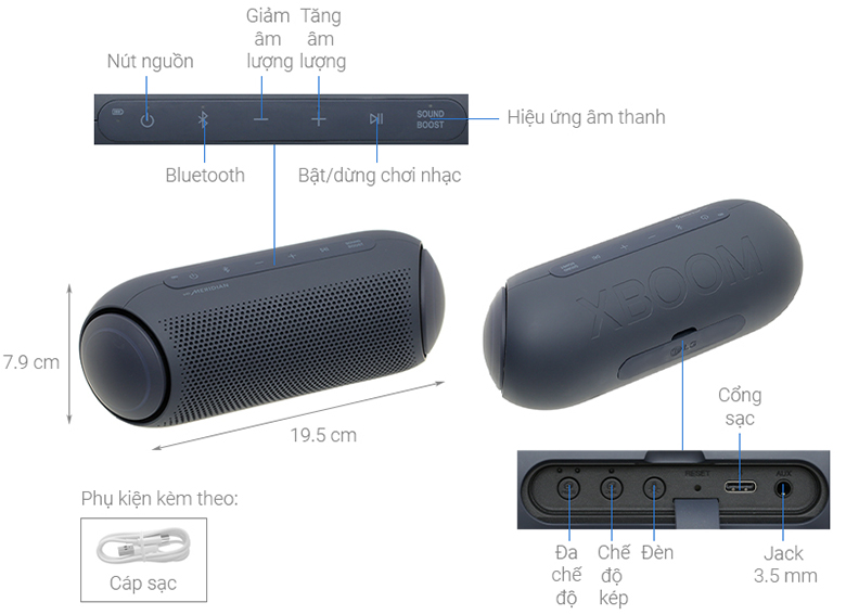Loa Bluetooth LG PL5 (Xanh Đen) | Thiết kế đơn giản 