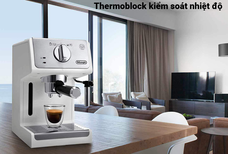 Máy pha cà phê Delonghi ECP33.21.W | Sử dụng công nghệ Thermoblock hiện đại, gam màu ghi xám