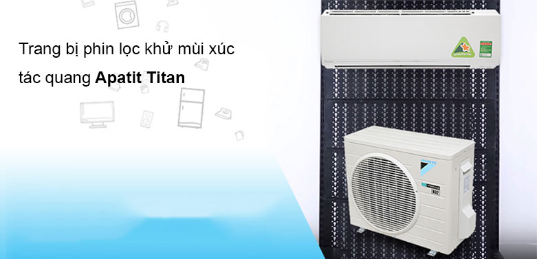 Máy lạnh Daikin Inverter 1.5 HP ATKC35UAVMV | Trang bị phin lọc khử mùi xúc tác quang Apatit Titan