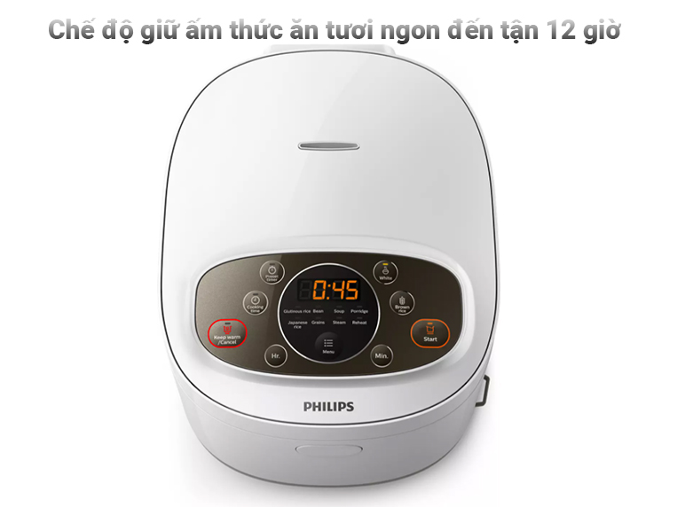 Nồi cơm điện điện tử Philips HD4533 | Chế độ giữ ấm thức ăn tươi ngon đến tận 12 giờ, kết hợp cùng với bảng điều khiển điện tử hiện đại