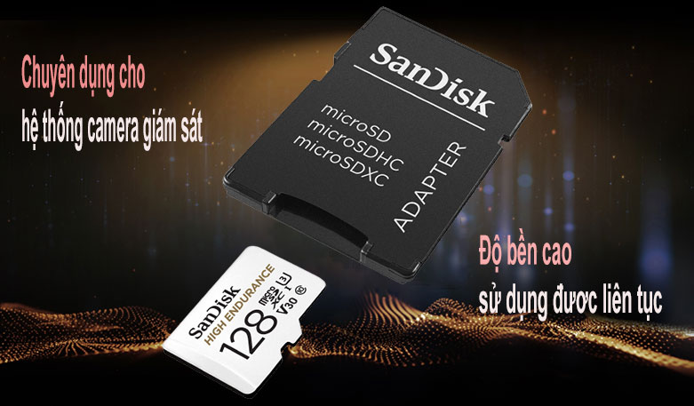 Thẻ nhớ SanDisk High Endurance microSDX 128Gb SDSQQNR-128G-GN6IA (Có adaptor) | Chuyên dụng cho hệ thống camera giám sát, độ bền cao cho phép sử dụng ghi liên tục