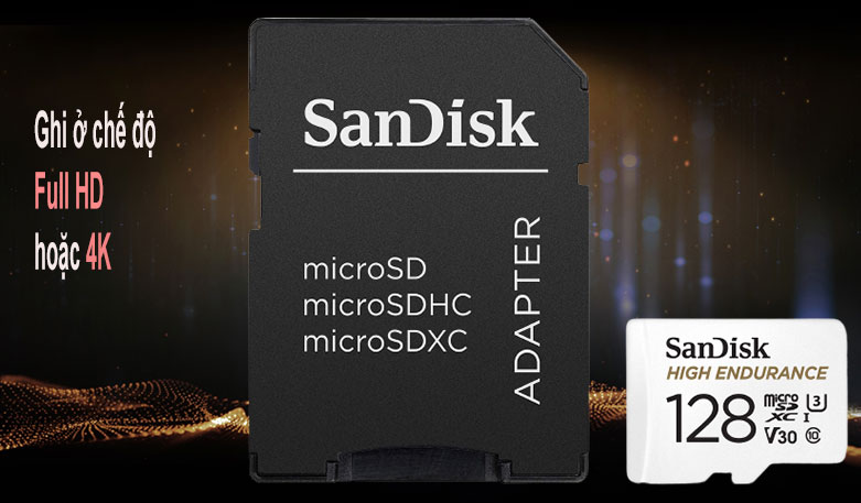 Thẻ nhớ SanDisk High Endurance microSDX 128Gb SDSQQNR-128G-GN6IA (Có adaptor) | Ghi ở chế độ Full HD hoặc 4K