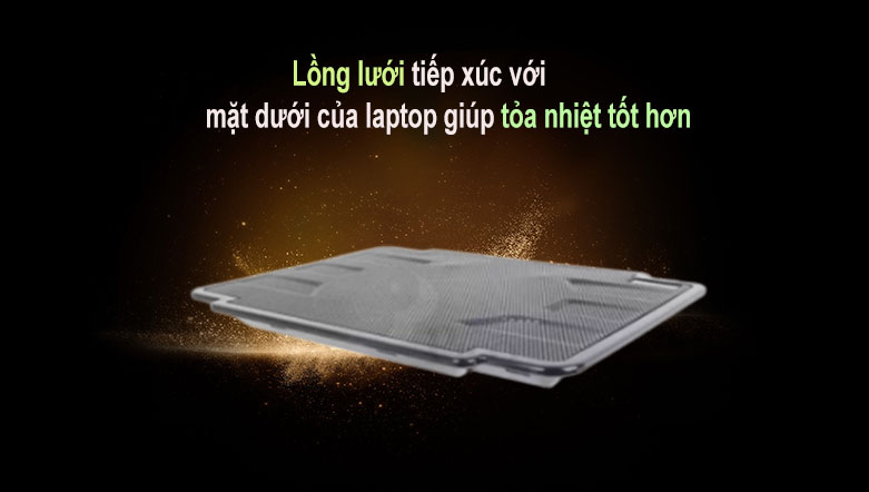 Tản nhiệt/ Fan laptop Cool Cold 1 fan - K17 (Tím) | Lồng lưới tiếp xúc với mặt dưới của laptop giúp tỏa nhiệt tốt hơn