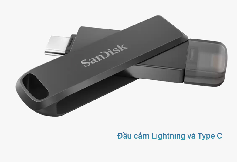 USB Sandisk iXpand IX70- 128GB Dual Lightning/ Type C USB 3.1 SDIX70N-128G-GN6NE | Kết nối hiện đại qua Lightning và Type C