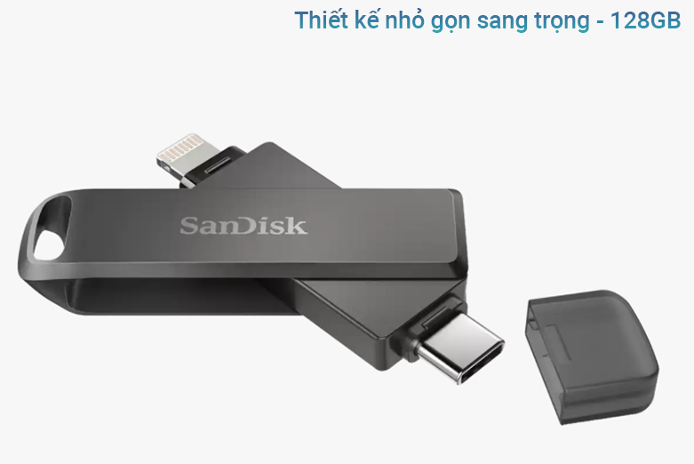 USB Sandisk iXpand IX70- 128GB Dual Lightning/ Type C USB 3.1 SDIX70N-128G-GN6NE | Thiết kế nhỏ gọn sang trọng, Thoải mái lưu trữ với dung lượng 128GB