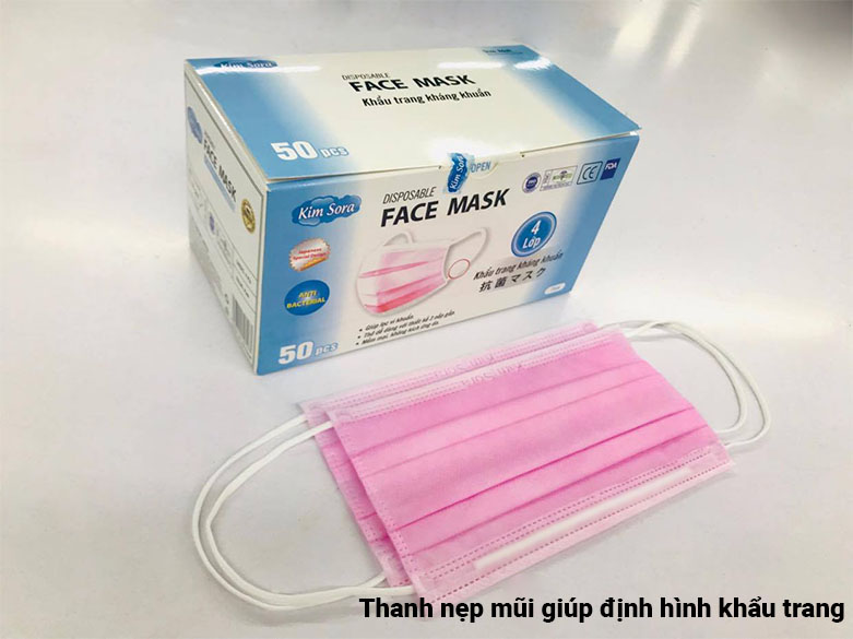 Khẩu trang vải kháng khuẩn 4 lớp Kim Sora (Hộp) | Thiết kế thanh nẹp mũi