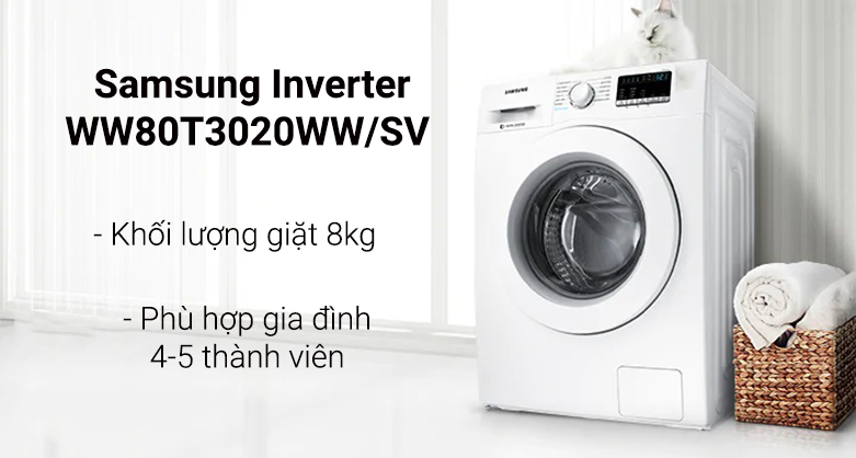 Máy giặt Samsung Inverter 8 kg WW80T3020WW/SV | Khối lượng giặt lớn