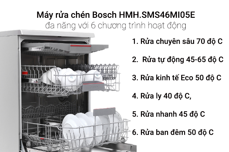 Máy rửa chén độc lập Bosch HMH.SMS46MI05E | 6 chương trình rửa